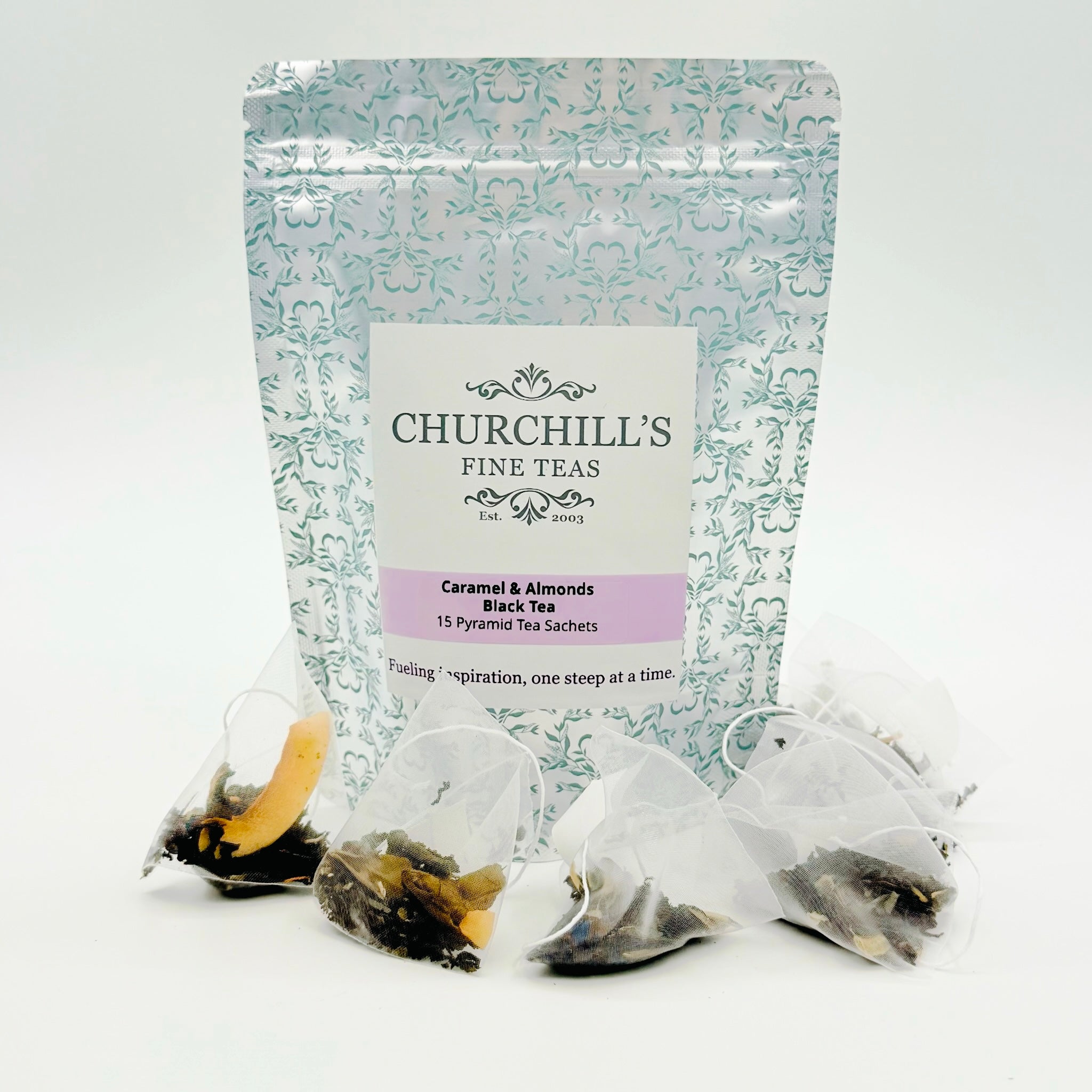 Caramel & Almonds Black Tea 15 Ct. Pyramid Tea Sachet Pouch