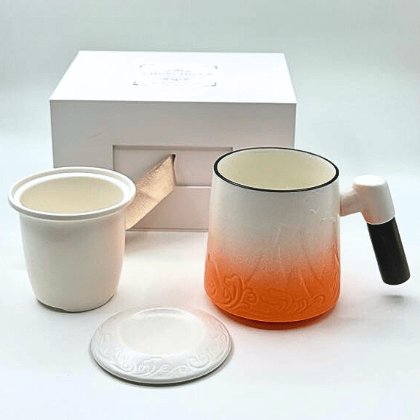 Ceramic Tea Mug with Lid, Infuser, and Wooden Handle - 12oz