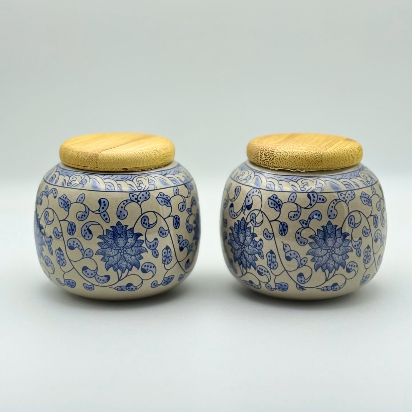 Ceramic Travel Tea Container Set with Bamboo Lids 1-1.5 oz