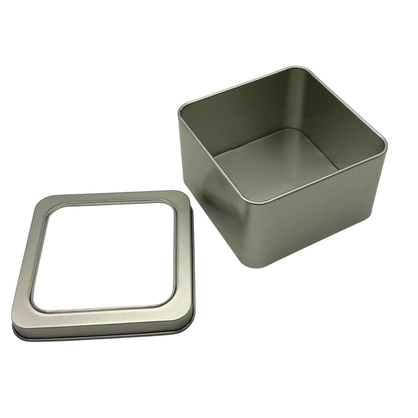 Square Tea Tin with Window Lid 2-3oz - Silver